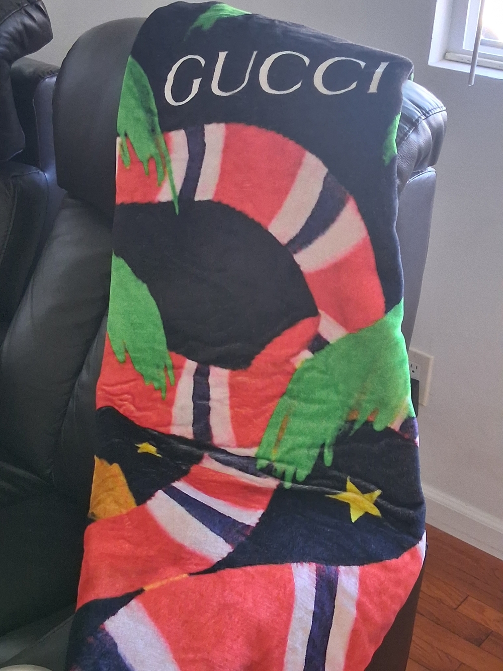 Designer inspired Black & Red Designer Throw with Green Accents